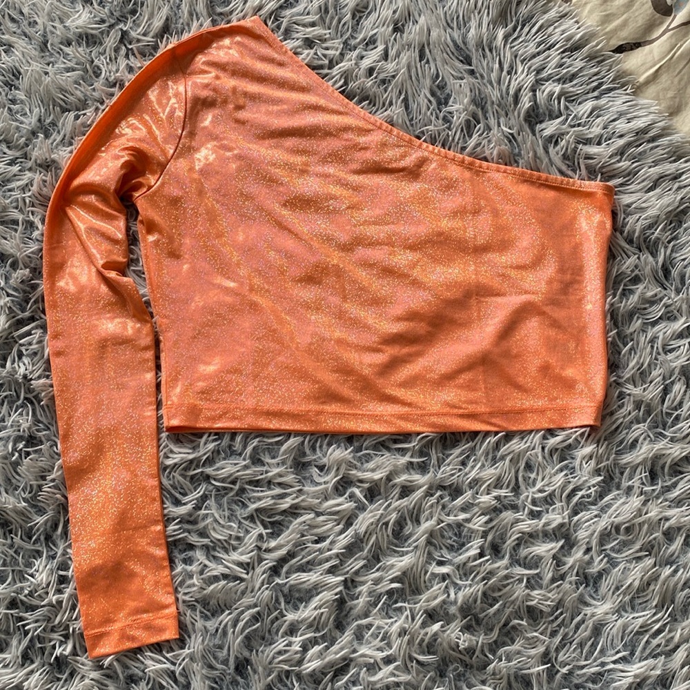 Princess Polly Orange Sparkly Neon One Shoulder Cropped Top Size AU 6